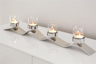 Fink WAVE, Teelichthalter, 4-flammig, Glas, silberfarben, L. 83 cm, B. 8 cm, H