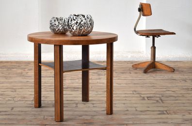 Couchtisch Rund Antik Alt Eiche massiv Vintage Holz Shabby Beistelltisch Mid Century
