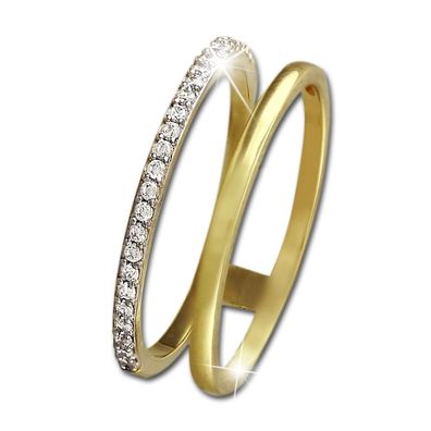 GoldDream 8 Karat Gold Doppel Ring Gr.60 Zirkonia 333er Gelbgold GDR505Y60