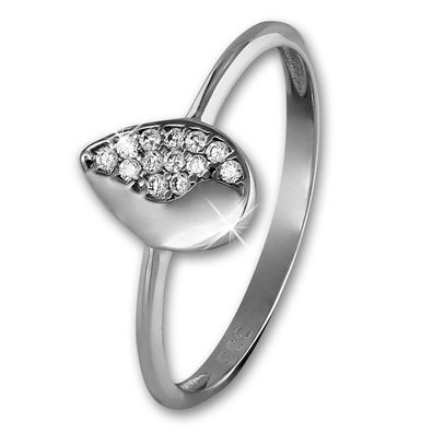 GoldDream Ring Damen Gr. 60 Blatt Weißgold 8 Karat weiß Zirkonia GDR506J60