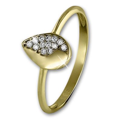 GoldDream Ring Damen Gr. 58 Blatt Gelbgold 8 Karat goldweiß Zirkonia GDR506Y58