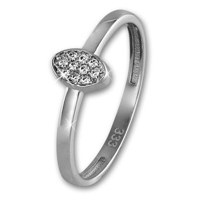 GoldDream Ring Damen Gr. 60 Oval Weißgold 8 Karat weiß Zirkonia GDR507J60