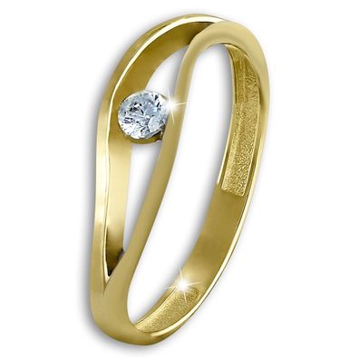 GoldDream Ring Damen Gr. 56 Welle Gelbgold 8 Karat bicolour Zirkonia GDR510T56