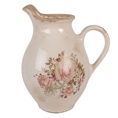 Clayre & Eef Dekorative Kanne 21x16x24 cm Beige Keramik Blumen (Gr. 21x16x24 cm)