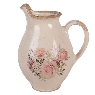 Clayre & Eef Dekorative Kanne 16x12x19 cm Beige Keramik Blumen (Gr. 16x12x19 cm)