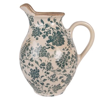 Clayre & Eef Dekorative Kanne 21x16x24 cm Beige Keramik Blumen (Gr. 21x16x24 cm)