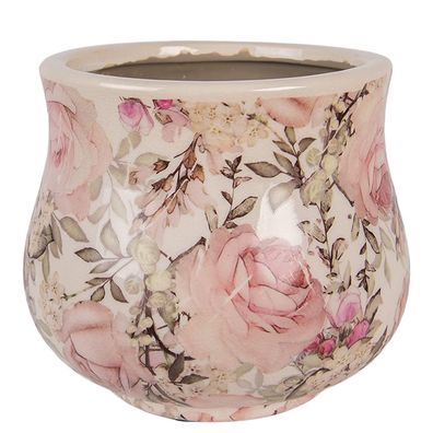 Clayre & Eef Blumentopf Ø 15x13 cm Beige Keramik Blumen (Gr. Ø 15x13 cm)
