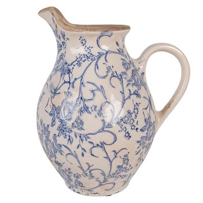 Clayre & Eef Dekorative Kanne 21x16x24 cm Beige Keramik Blumen (Gr. 21x16x24 cm)