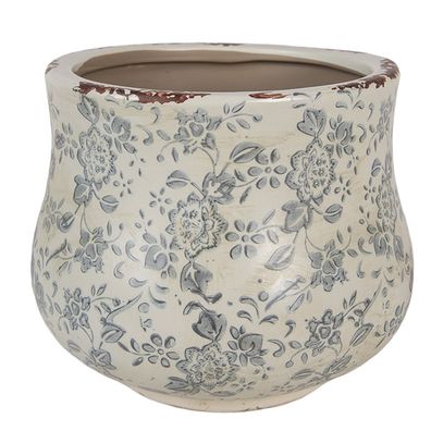 Clayre & Eef Blumentopf Ø 18x15 cm Grün Keramik Blumen (Gr. Ø 18x15 cm)