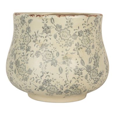 Clayre & Eef Blumentopf Ø 21x17 cm Beige Keramik Blumen (Gr. Ø 21x17 cm)