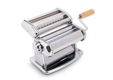 Imperia Pasta Maschine mit 2 Schneidern, Holzgriff, Silber