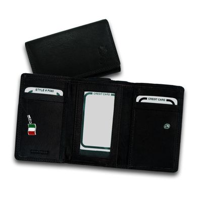 Florence Echtleder Geldbörse Damen schwarz mit Geschenkbox Portemonnaie OPF701S