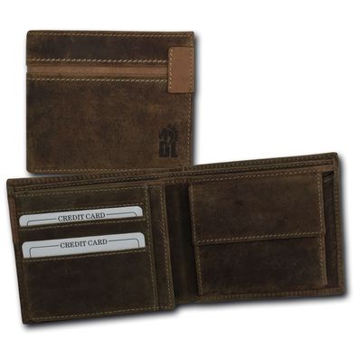 DrachenLeder Echtleder Herren Portemonnaie Geldbörse braun 11,5x10x2,5cm OPT083N