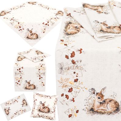 Herbst Tischdecke Tischläufer Kissenbezug Tischwäsche Herbstdekoration Rehkitz