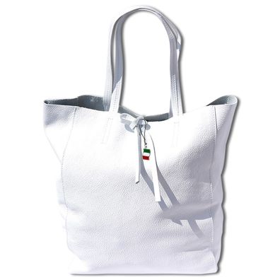 Florence Echtleder Schultertasche weiß ital. Shopper Rindsleder Damen OTF112W