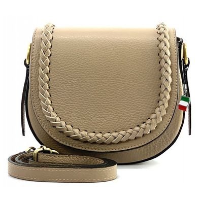 Florence Umhängetasche Damen Schultertasche Satteltasche Echtleder taupe OTF806C