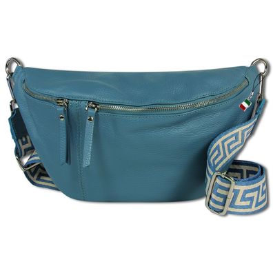 Florence Echtleder Gürteltasche Damen extra groß jeansblau Bauchtasche OTF821F