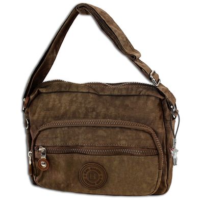Bag Street Crinkle Nylon Schultertasche Handtasche Umhängetasche braun OTJ227N