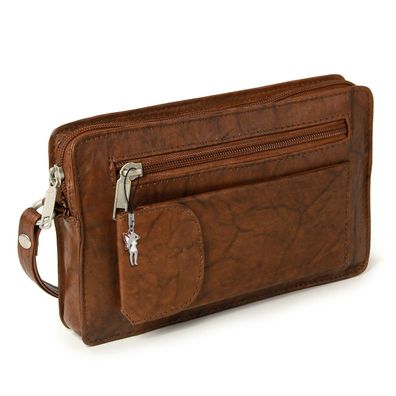 DrachenLeder Echtleder Geldbörse Herren Handgelenktasche tan braun OTJ502C