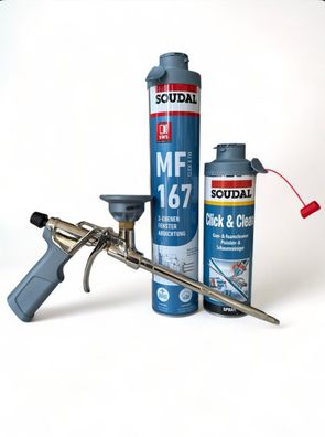 SOUDAL MF 167 Click & Fix Füll u. Dämmstoff 750 ml Dose Reiniger und Pistole SET