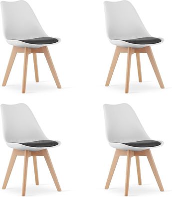 Best For Home Stuhl 4er-Set - Schwarz & Weiß, natürliche Holzbeine, Esszimmer & Büro