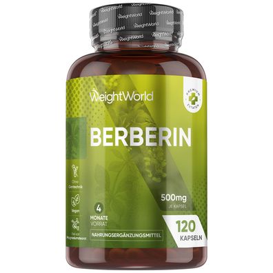 Berberine 500mg - 4 Monate Vorrat - 120 vegane Berberin Kapseln - 1 Kapsel pro Tag