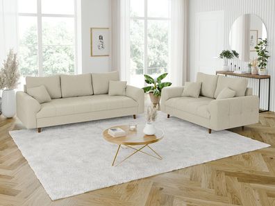 Maya - Polstergarnitur 3 + 2 mit Braun Holzfüßen im skandinavischen Stil