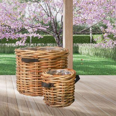 Dickes CL Rattan Pflanzkorb Cestino natural ca. D35cm Ledergriffe Korb Handarbeit