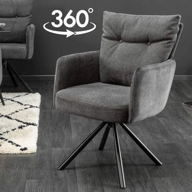 Bequemer Drehstuhl Charles II mit Taschenfederkernpolsterung anthrazit Armlehnen