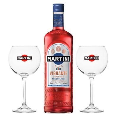Martini Aperitiv - Martini Vibrante Alkoholfrei 0,75L + 2 Martini Ballon Gläser