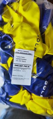 250x Original VW Luftballon Set Blauer und gelber mit GOLF Buchstaben in Weiß/Blau