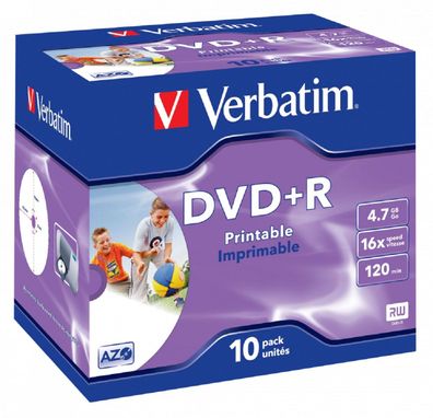 Verbatim DVD+R 4.7GB Rohlinge – 10er Jewelcase mit bedruckbarer Oberfläche