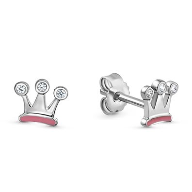 Ohrstecker Krone Lack/6 Zirkonia Silber 925/000 rhodiniert