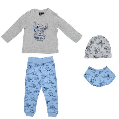 Disney Lilo & Stitch Baby Set 4-teilig aus Baumwolle – Langarmshirt, Hose, Mütze