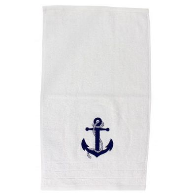 Gäste Handtuch Gästetuch maritimes Badetuch Weiß mit blauem Anker 600 g/m²