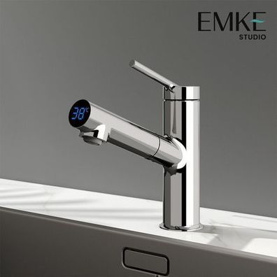 Küchenarmatur Küchenbecken Wasserhahn Mit LED-Temperaturanzeige Ausziehbar EMKE