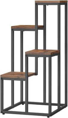 Best For Home 4-stöckiges Pflanzenregal - Rustikaler Look, Schwarze Stahlbeine, 34x34