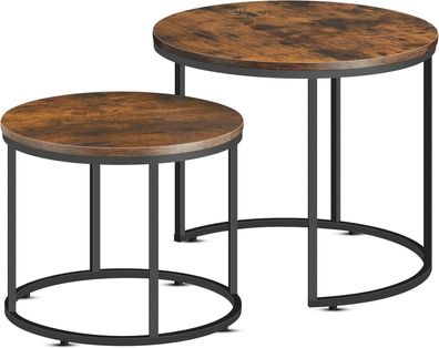 Best For Home 2er-Set Runde Couchtische-Rustikaler Industrial Style mit Metallbeinen