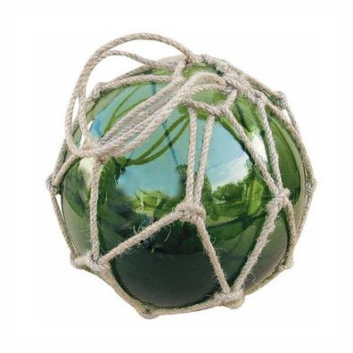 Fischernetz Kugel, Fischerkugel aus Glas im Jute Netz, Grün Ø 17,5 cm