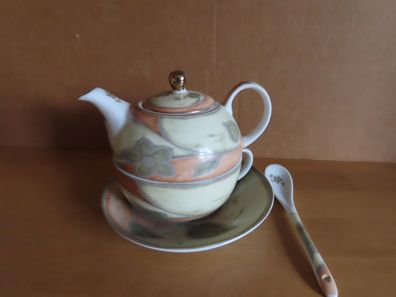 Tee-Set Teller Tasse Kanne in Tasse Löffel Deckel Keramik Queen Isabell