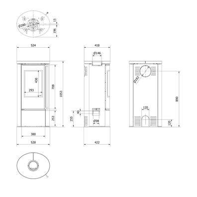 KRATKI ERIK Ø150 5,5 kW Keramikofen Grafite SATIN Deckel Griff Türsystem