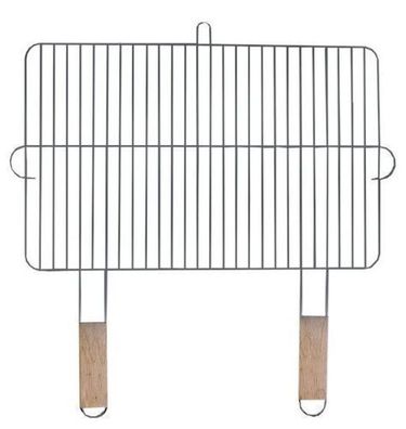 Grillrost Rechteckig Grillgitter Mit Holz Handgriffen Verchromt Stahl 54x34cm