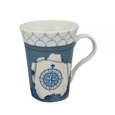 Kaffee Becher Windrose, Porzellan Tasse, Marine Kaffeepott in Geschenkebox