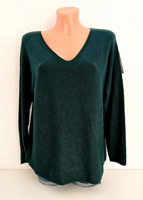 Italy 38 40 42 weicher Pullover Pulli Viskosemischung langarm V-Ausschnitt Dunkelgrün