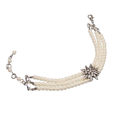 Alpenflüstern Perlenarmband Strass-Edelweiss 3-reihig