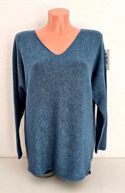 Italy 38 40 42 weicher Pullover Pulli langarm V-Ausschnitt Baby Alpaca Jeansblau