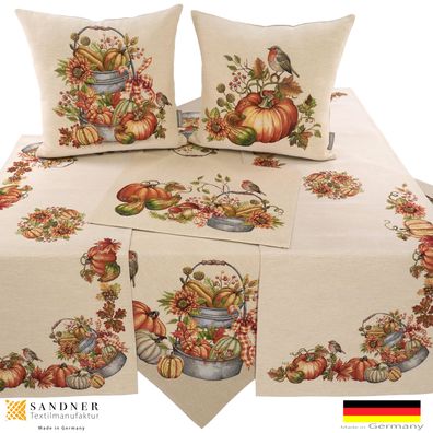 Herbst Tischdecke Gobelin Kissenbezug Kürbis Platzset Halloween Made in Germany