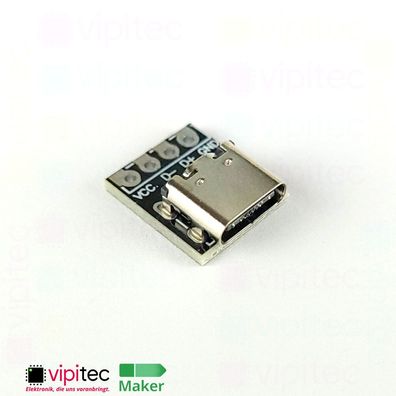 USB-C Breakout-Platine VCC D- D+ GND 5V Board zum Löten für Arduino Raspberry Pi