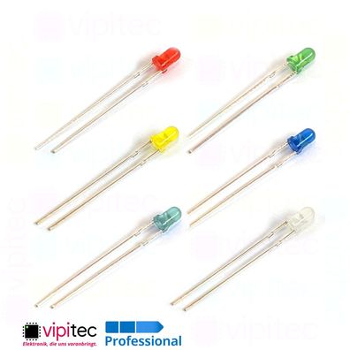 3mm LED Auswahl Rot Gelb Grün Blau Weiß THT Diode Diffus Leuchtdiode Sortiment