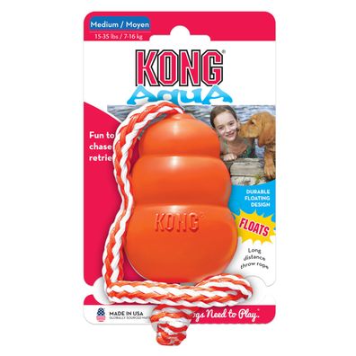 KONG Aqua M, orange mit Seil - Kauspielzeug aus Naturkautschuk für Hunde